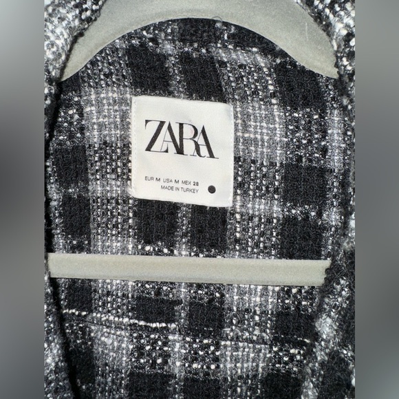 Zara tweed oversized coat, light jacket, shacket, medium, black & white plaid - Picture 3 of 5